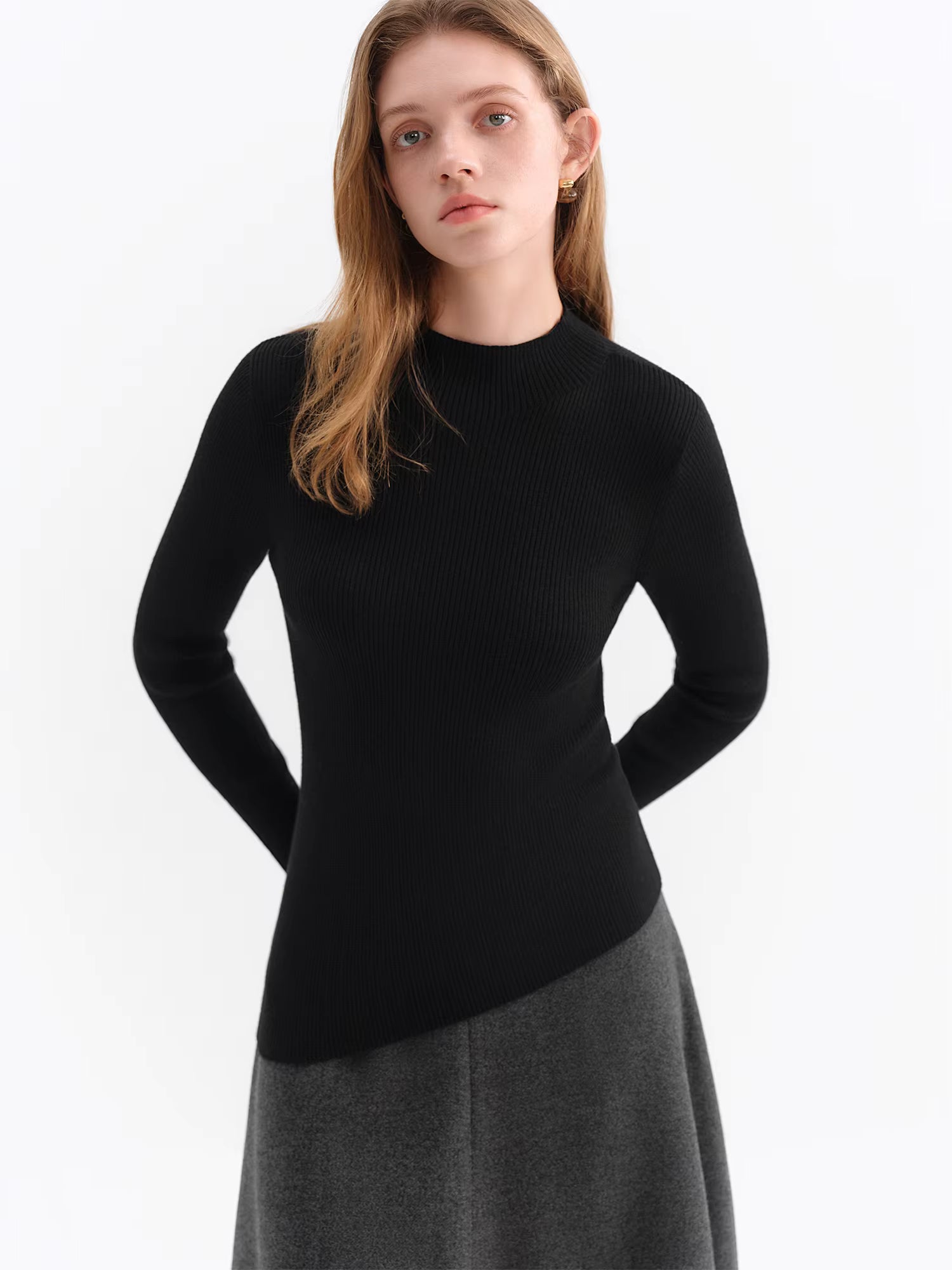 Women's Asymmetric Hem High Neck Wool Sweater 2025 Winter New Thermal Knit Top Slim Fit Casual Warm Pullover