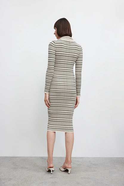 Ethereal  2023  autumn new style of French style skinny treasure dress with striped lapel