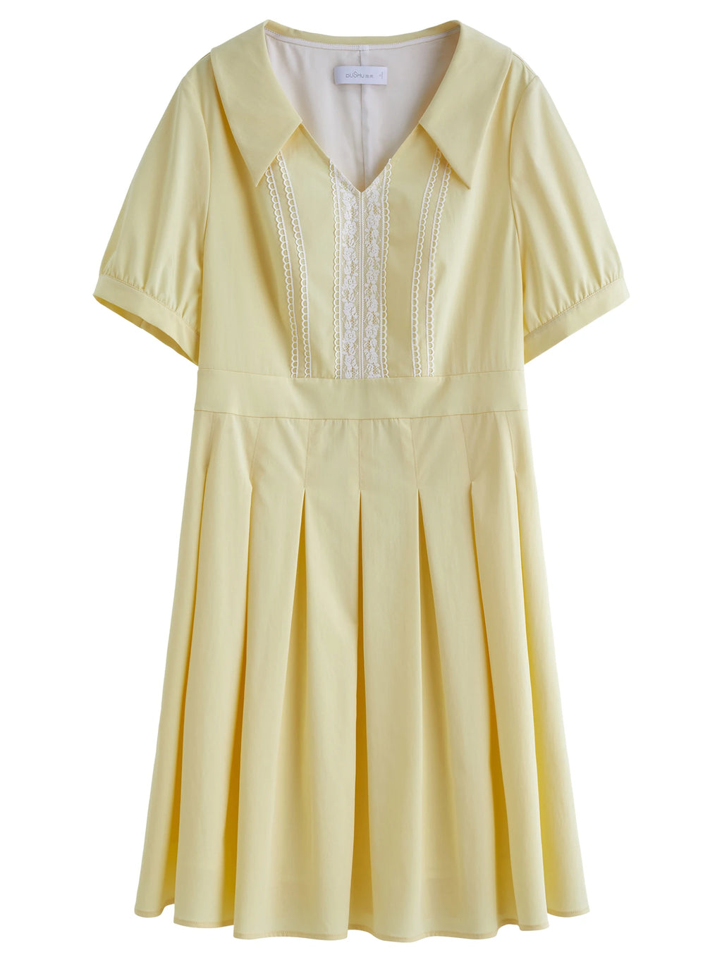 DUSHU Plus Size Women's Slim Dress Summer Sweet Age-reducing Waist Short Sleeve V-neck High Waist Pleated