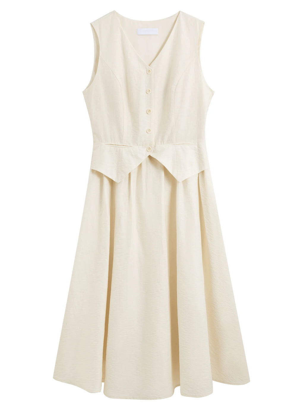 ZIQIAO Linen Material Design Waist Dress Women 2025 Summer New Temperament Slim Vest Dress