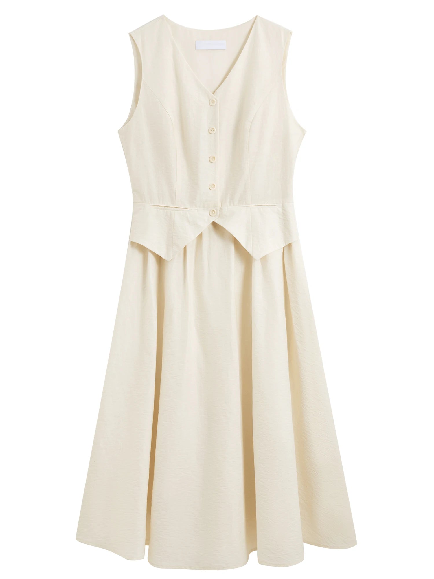 ZIQIAO Linen Material Design Waist Dress Women 2025 Summer New Temperament Slim Vest Dress