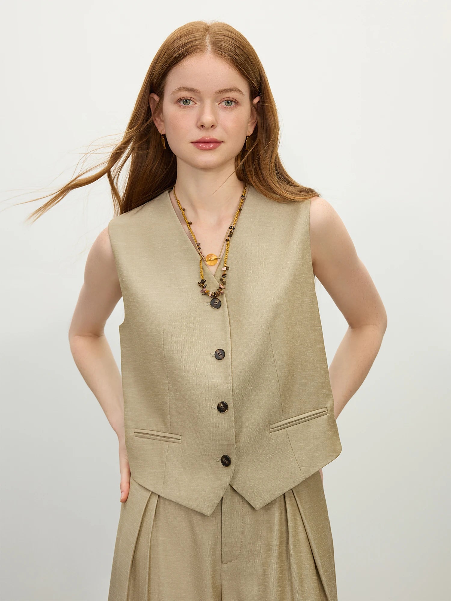 FSLE 2025 Summer Old Money Vest Wide-Leg Pants Set Vintage Tailored Two-Piece Adjustable Waist Eco Linen for Boardroom to Brunch