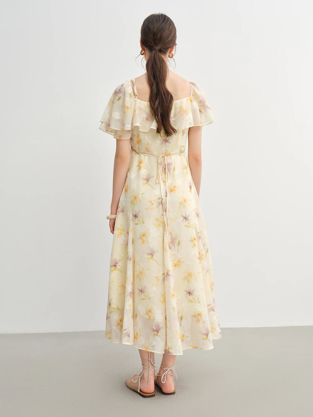 DUSHU Summer 2025 Printed Dress - Fluid Ruffle Hem Botanical Midi Maxi Resort to Office