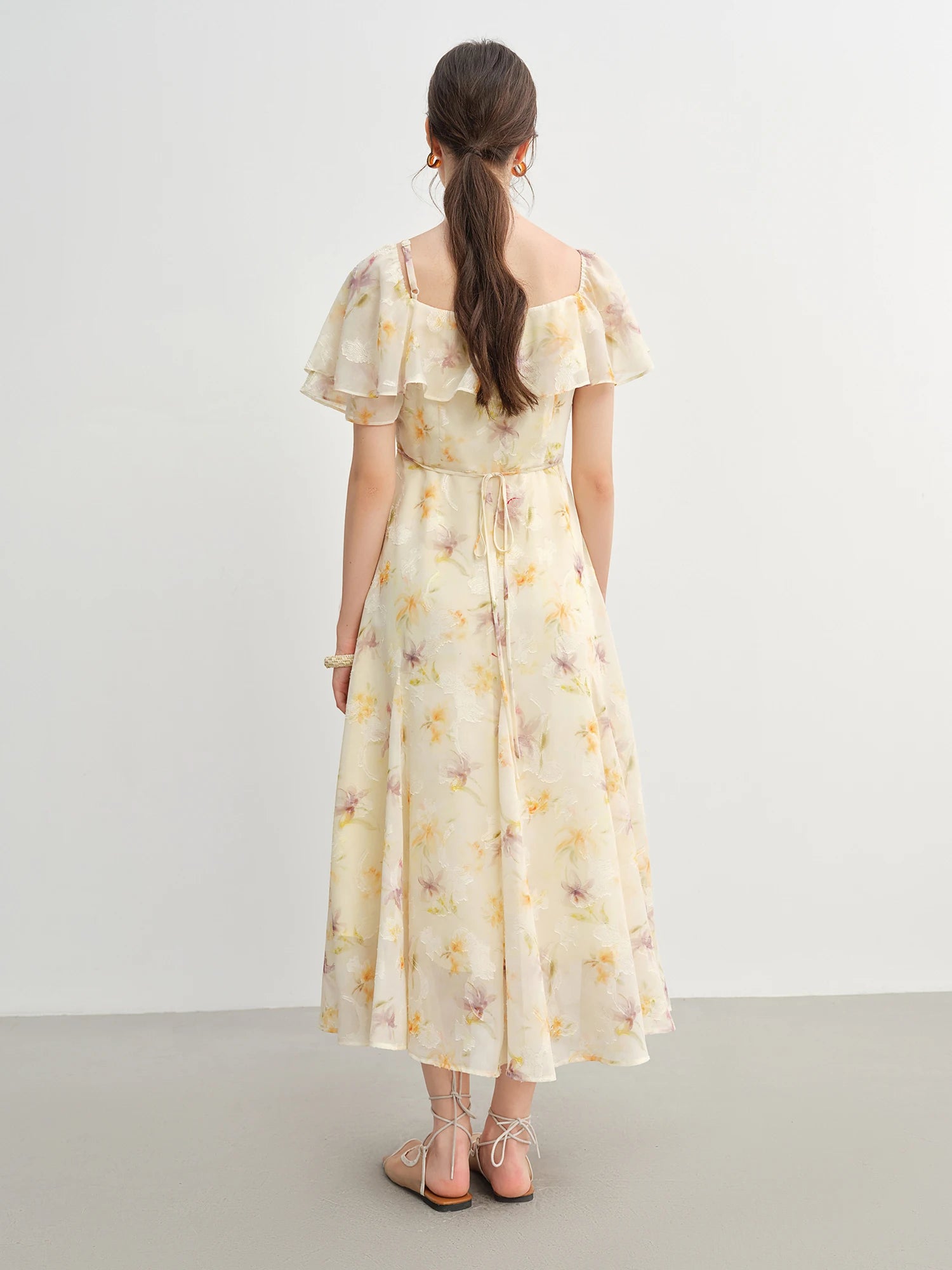 DUSHU Summer 2025 Printed Dress - Fluid Ruffle Hem Botanical Midi Maxi Resort to Office
