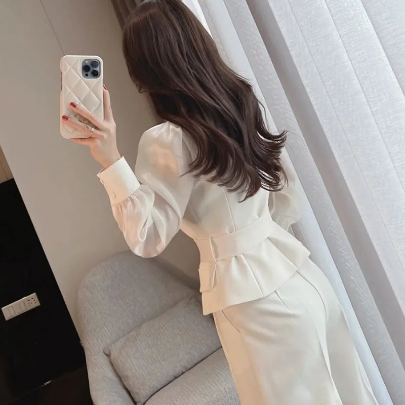 Women's White Two Pieces Sets Wide Leg Party Outfits Co Ord Classy Clothes