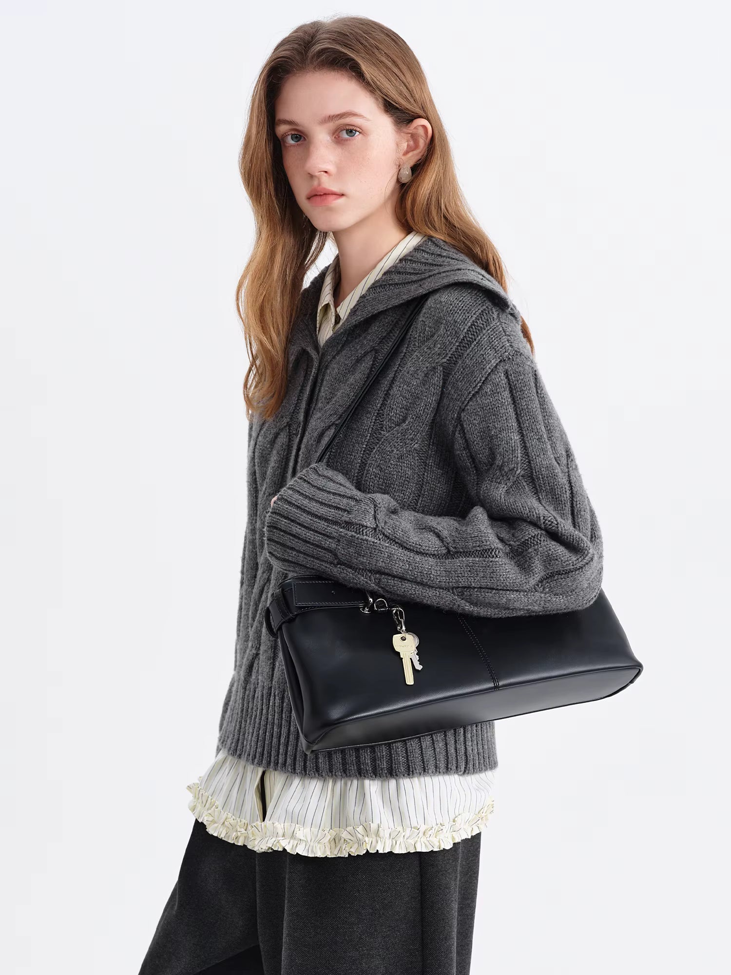 Reversible Turned-Up Collar Floral Knit Sweater for Women Winter 2025 New Arrival Slightly Oversized Fit Sweaters Pullovers