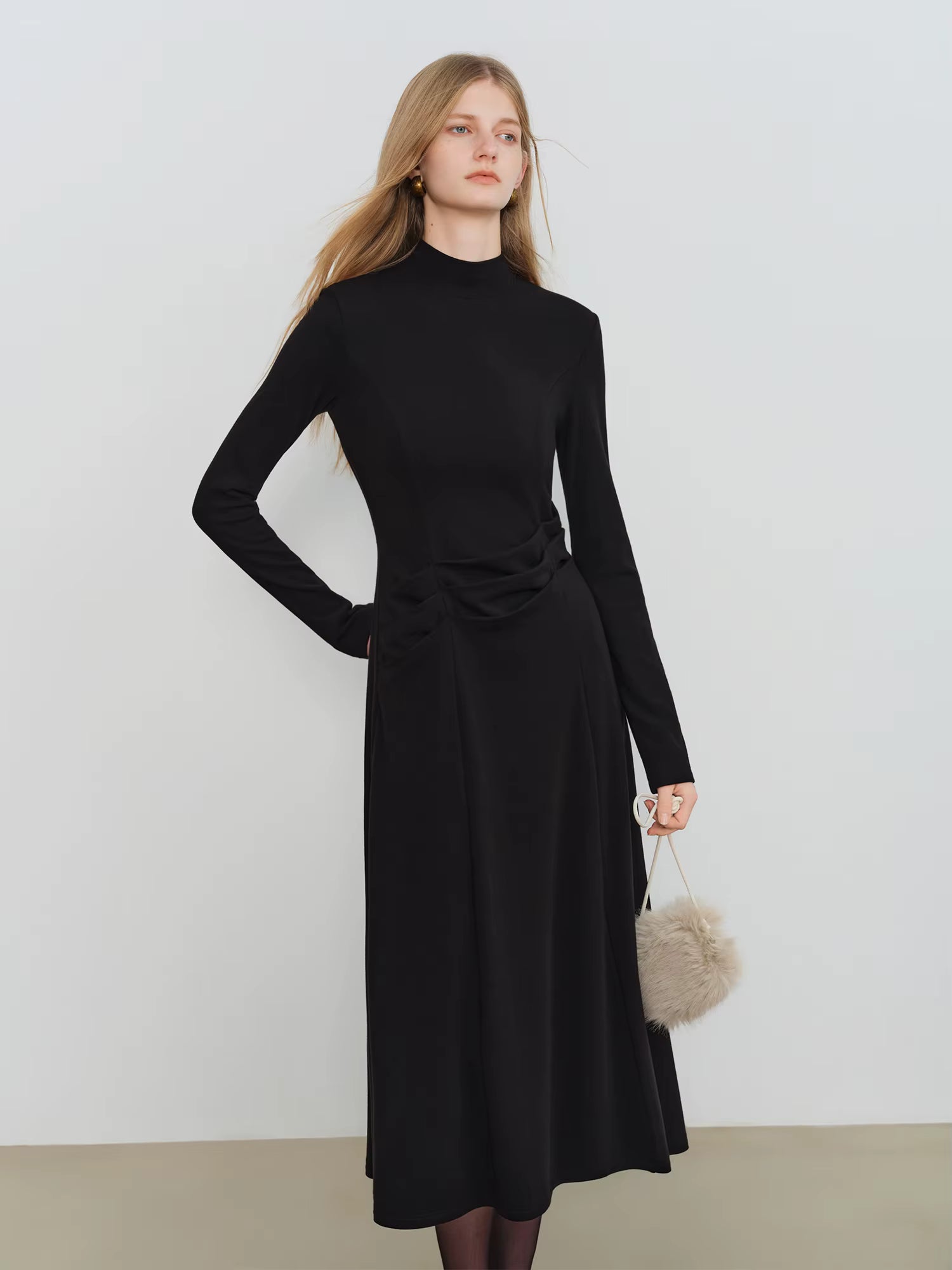Autumn Winter 2025 Women's Waist-Defined Maxi Dress - Classic Black Timeless Silhouette Flattering Fit Office Elegant
