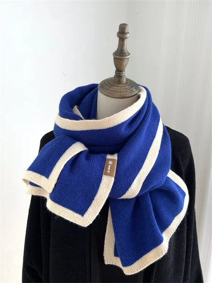 2024 Black and white color matching scarf new winter style high-grade border knitted wool niche design versatile boys and girls