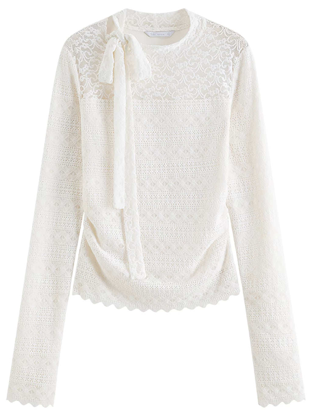 Autumn Women's White Lace Crochet Knit Top Blouse Elegant Tied Front Y2K Retro Soft Pullover Sweet Off-Shoulder Shirt