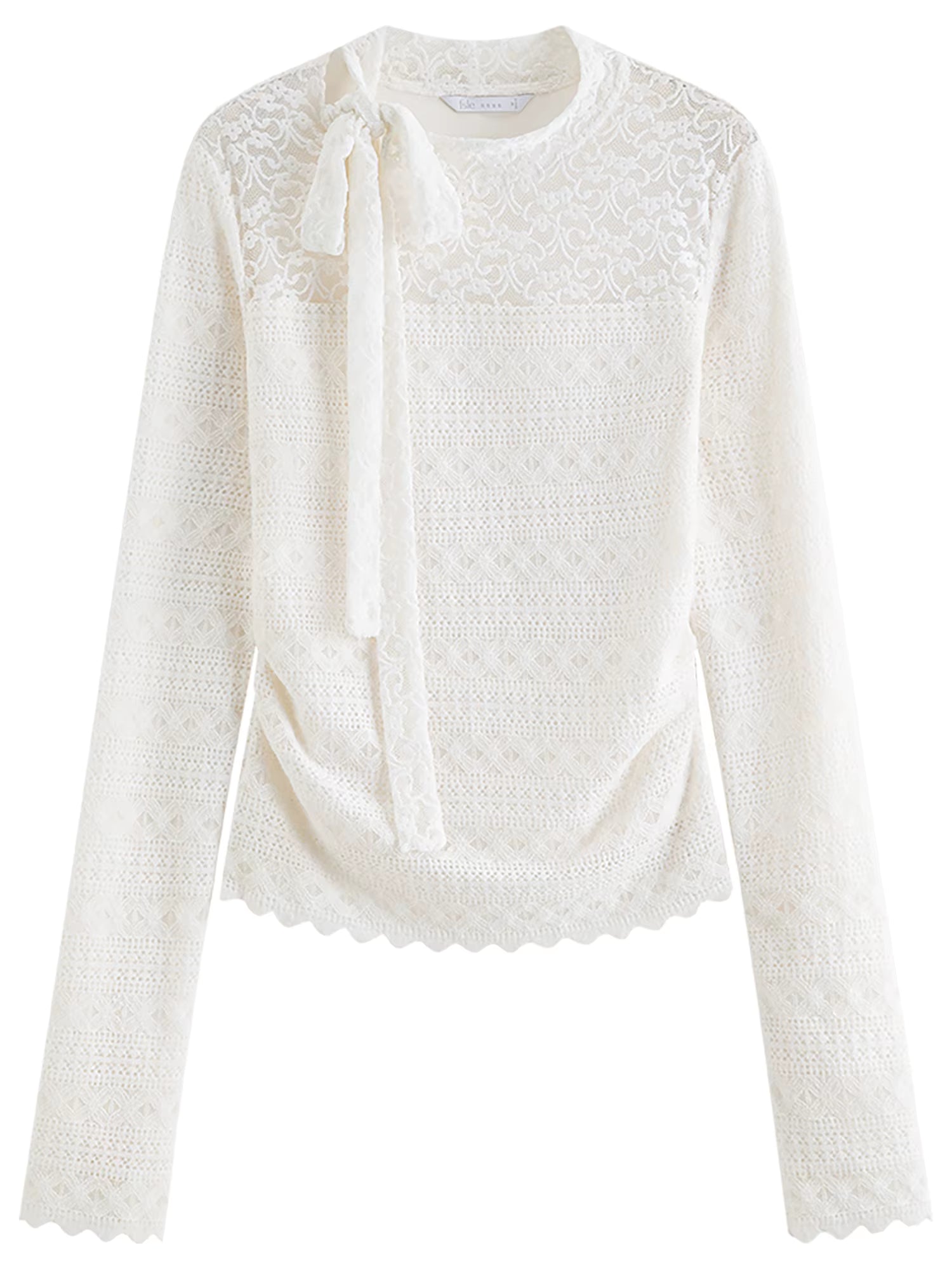 Autumn Women's White Lace Crochet Knit Top Blouse Elegant Tied Front Y2K Retro Soft Pullover Sweet Off-Shoulder Shirt