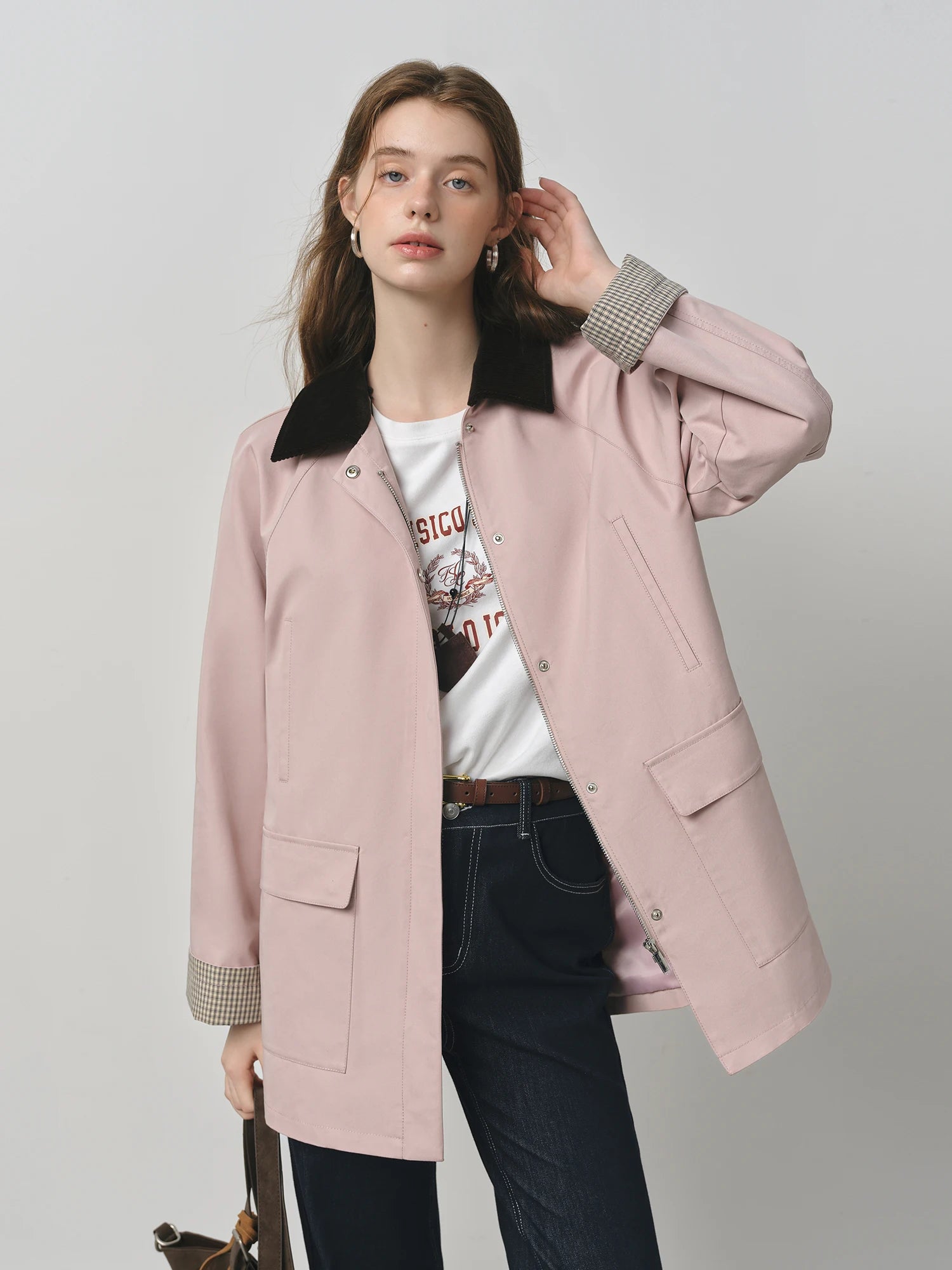 FSLE 2025 Women's Color Block Corduroy Jacket - Relaxed Fit Utility Style Autumn Casual Coat Contrast Stitching