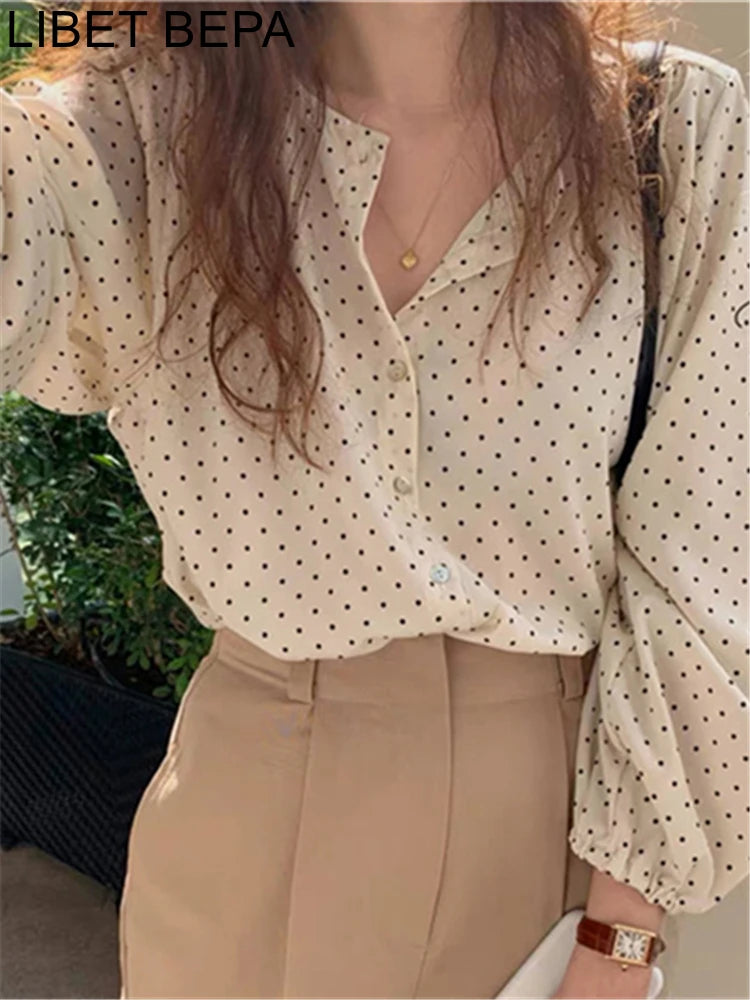 Oversize Dot Korean Style Wild Spring Summer Women's Blouses Shirts Tops