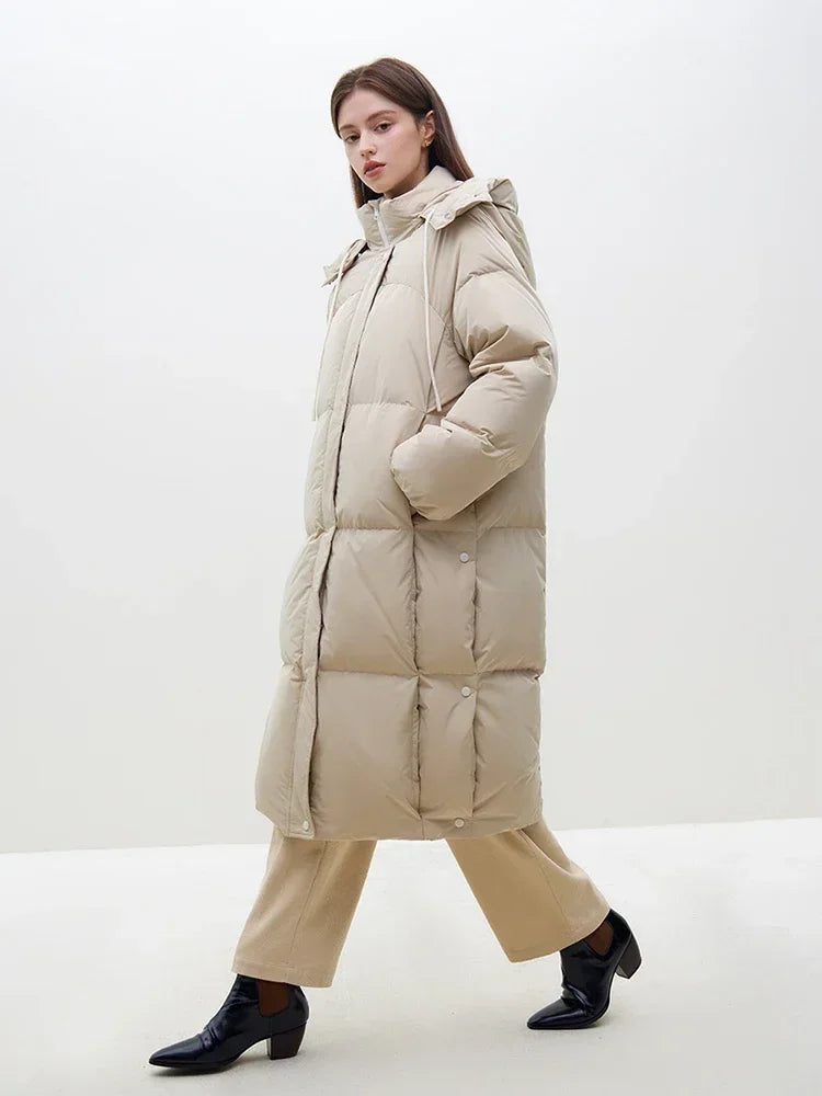FSLE 142G Filling Capacity Hooded Long Women Pink Down Jackets 2023 Winter New Casual Detachable Hood Khaki Female Down Coat