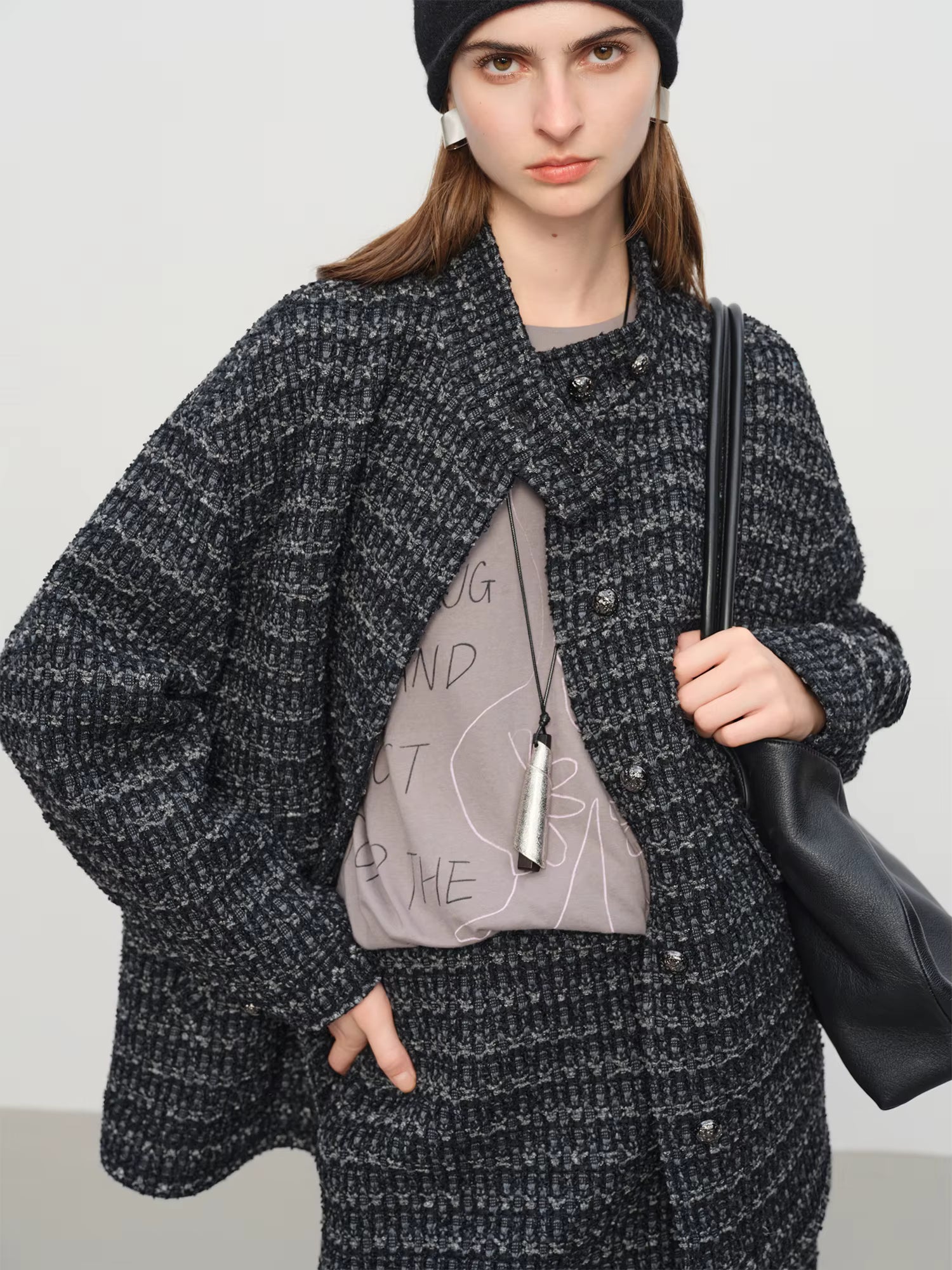 【Premium Series】 Elegant Vintage Stand Collar Oversized Coat and Short Skirt Set Women Winter Collection Coat and Skirt
