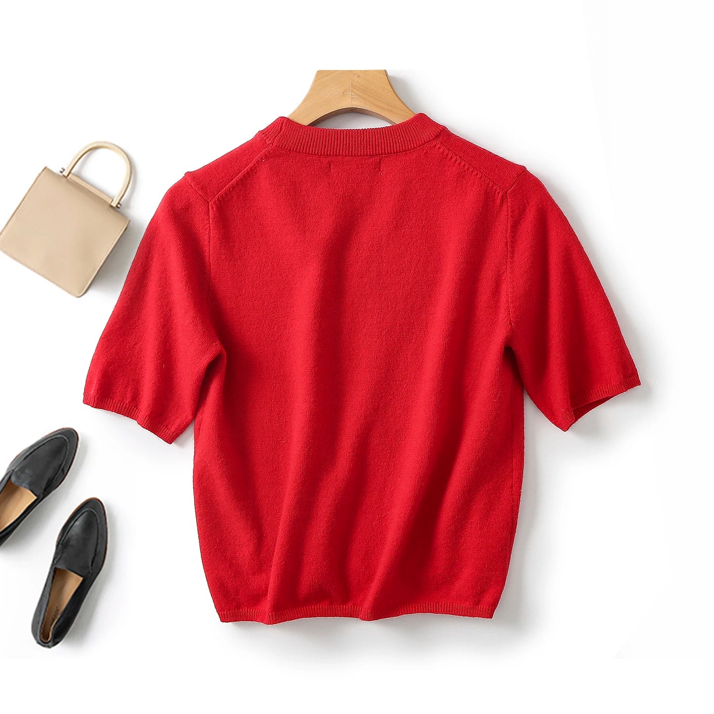 Ethereal MD 2024  new style of Women's casual New Year's red wool blend crew-neck short-sleeved sweater