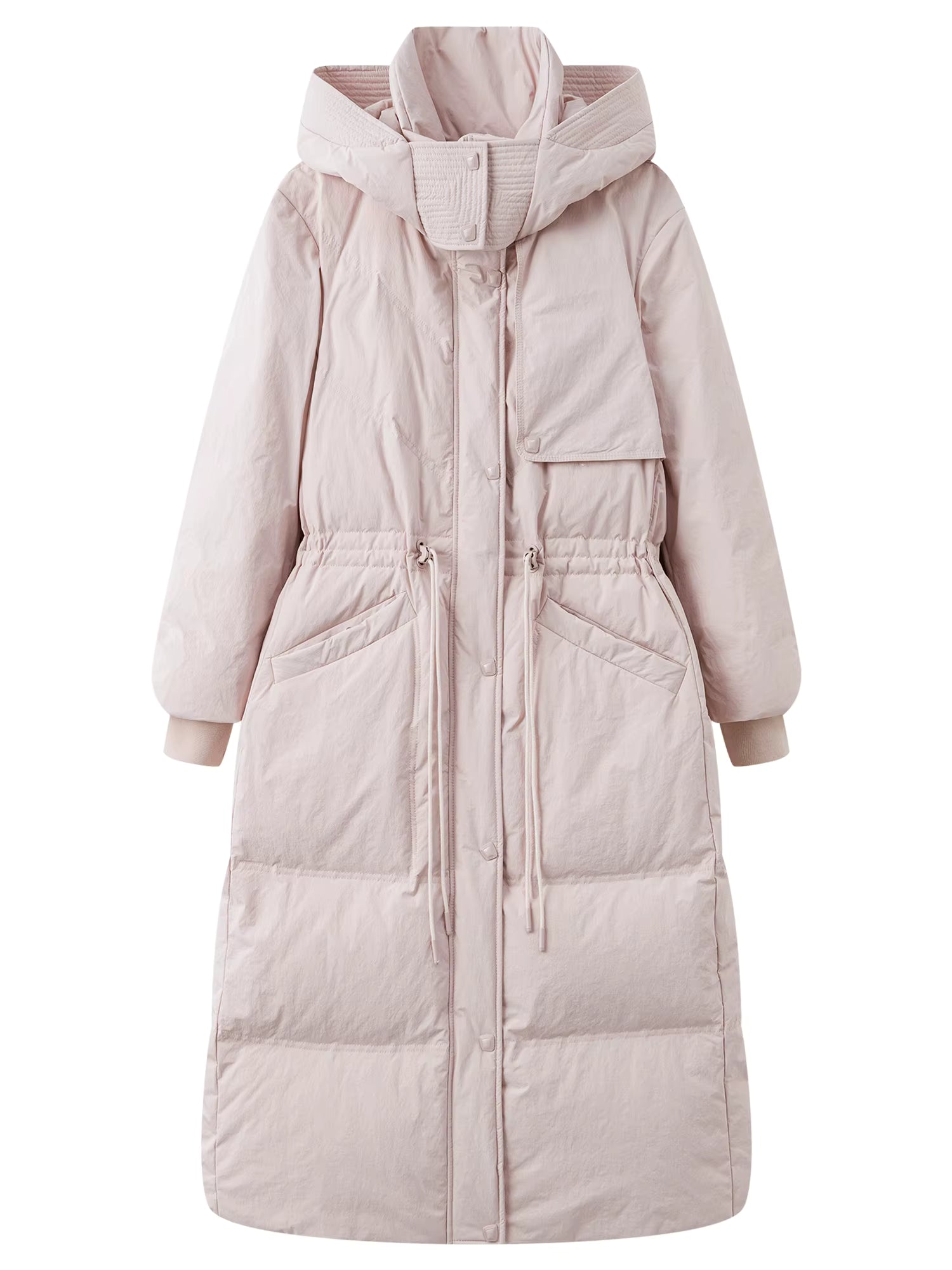 2025 Plus Women's Long Puffer Coat Hooded Belted Waist Down Jacket Slim Fit Winter Warm Thermal Parka Trench Overcoat