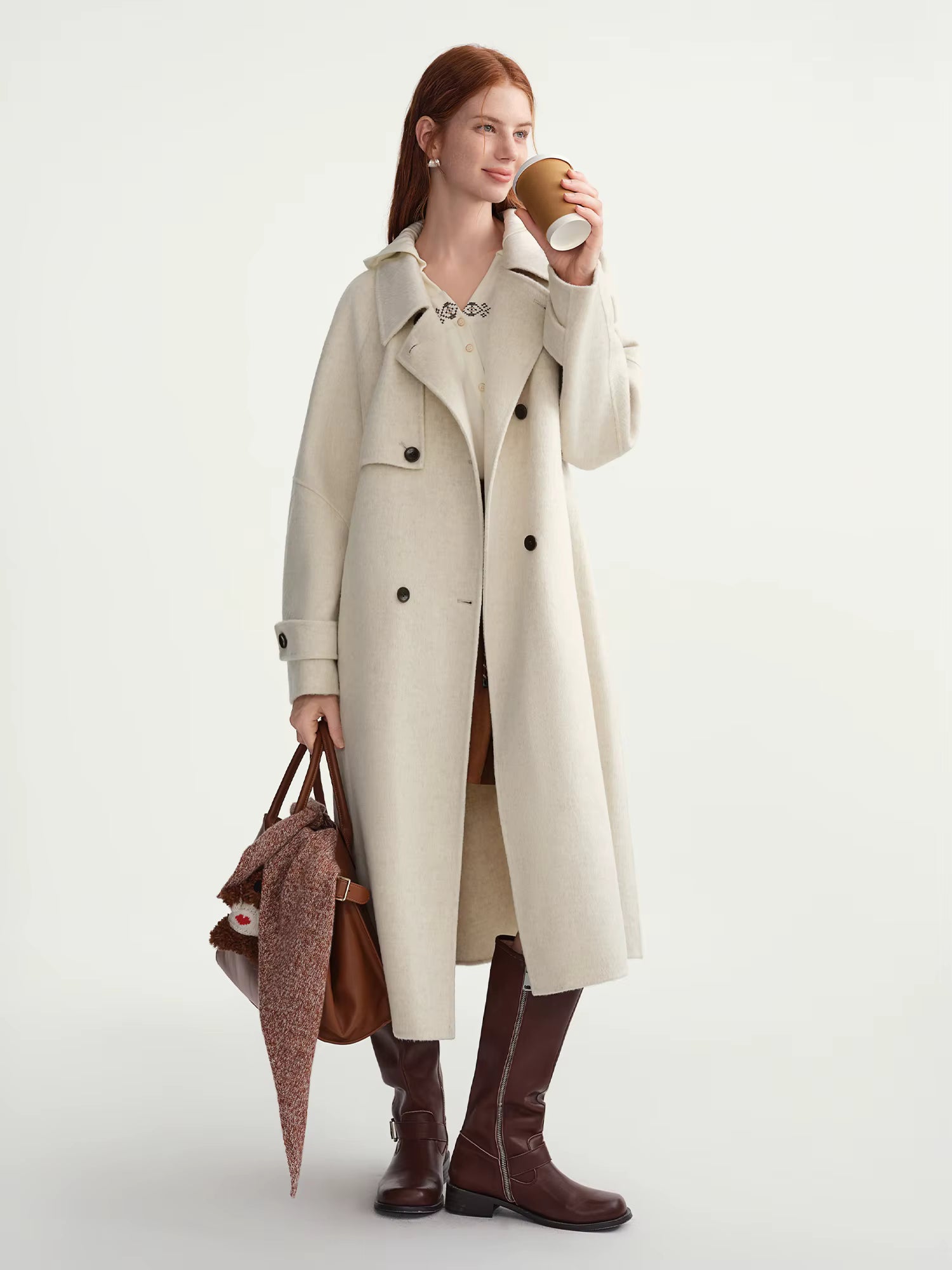2025 Winter Women's Trench Style Double-Faced Wool Coat with Notch Lapel - Reversible Warm Overcoat for Casual Office Wear