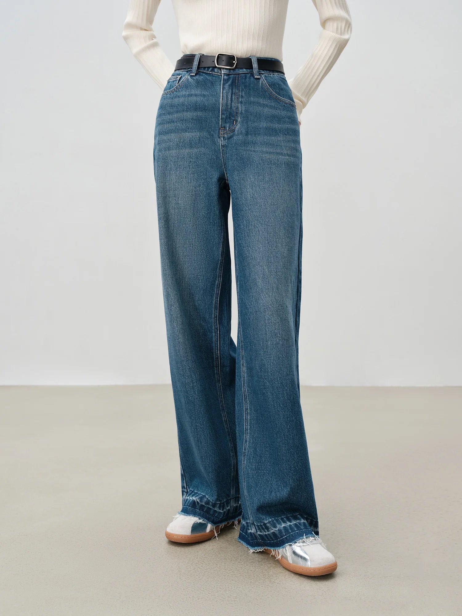 ZIQIAO Women Thicken Jeans Winter Dark Denim Blue Long Trousers Cotton Commuter Women Full Length Straight Jeans 24ZQ94221