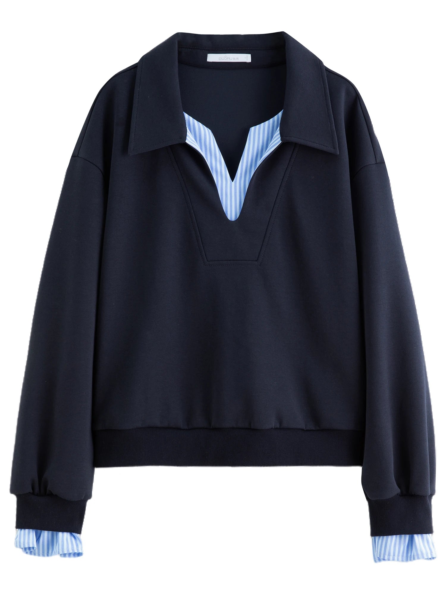 DUSHU Plus Size Navy Blue Long Sleeve Top Skirt Fashion Set 2025 Autumn New Arrival Splicing Sweater Skirt