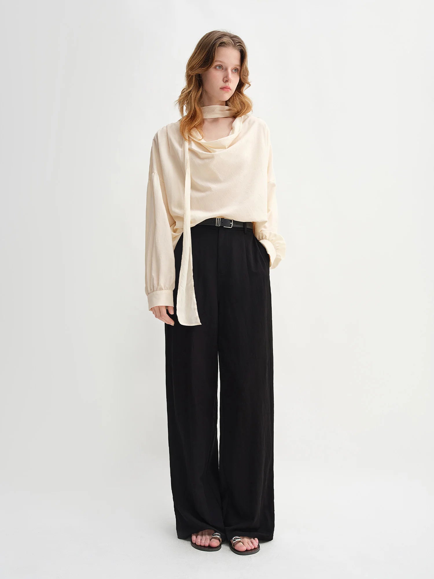 DUSHU Autumn 2025 Relaxed Fit Pants - Elasticated Waistback Flared Leg Casual Bottoms Office Chic Women Trousers