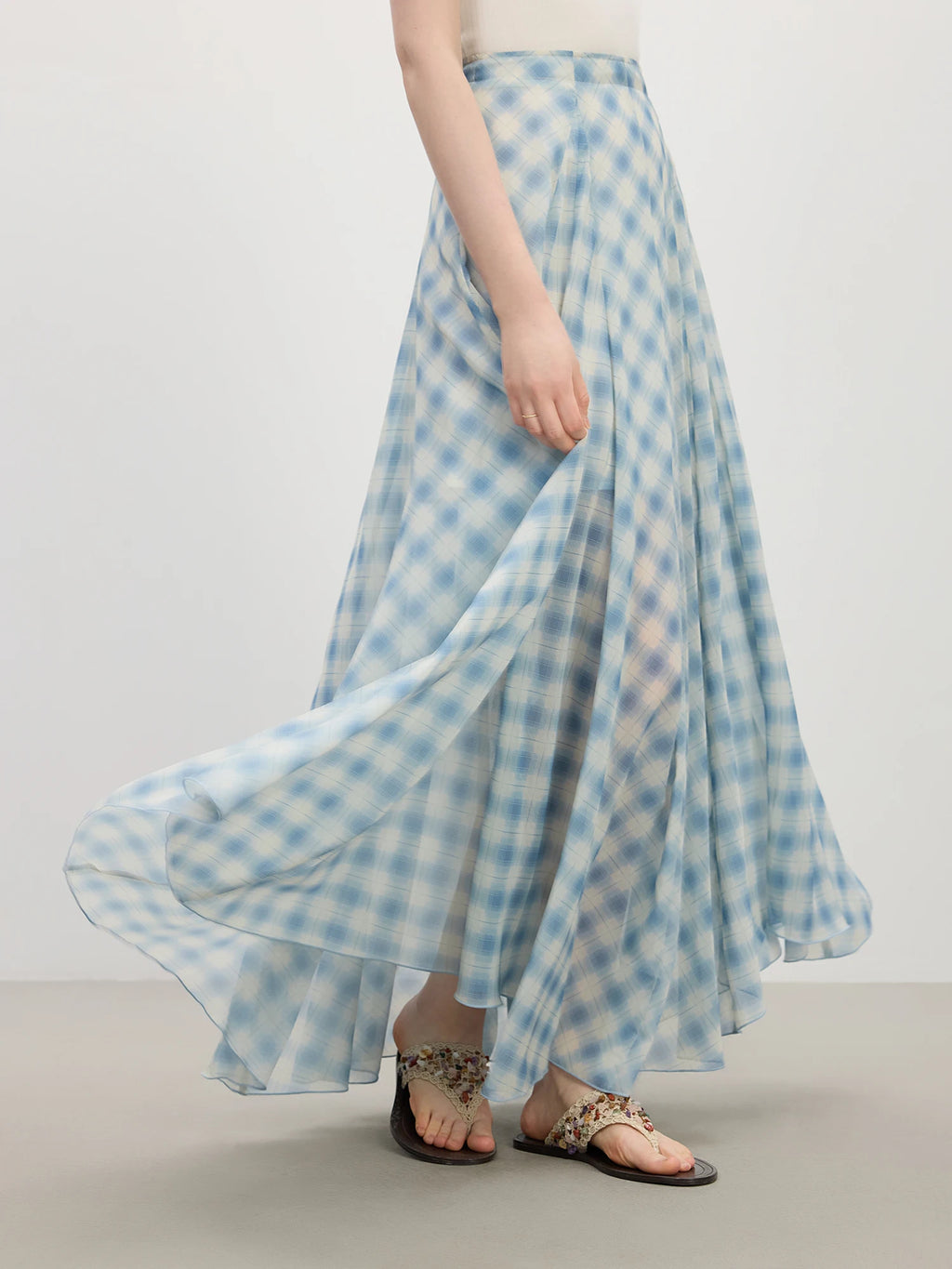 FSLE Women's Summer 2025 New Arrival Irregular A-line Hem Plaid Skirt Flowing Relaxed Fit Skirts
