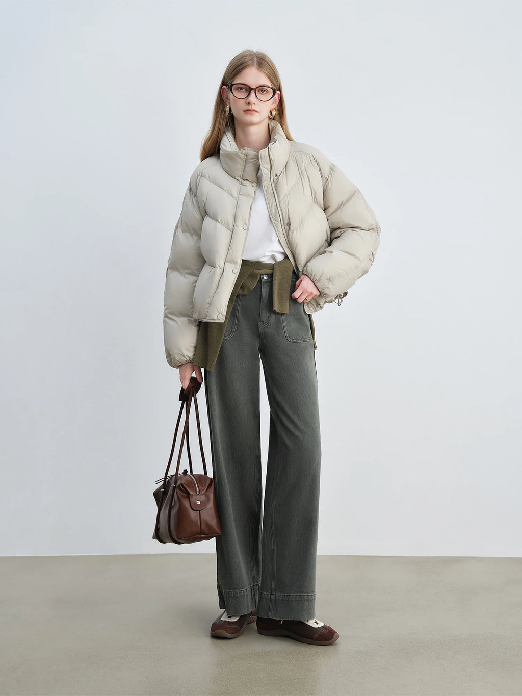 ZIQIAO Retro Custom-dyed Green Jeans for Women 2025 New Style Hip-covering Straight Pants Slim Wide-leg Long Pants