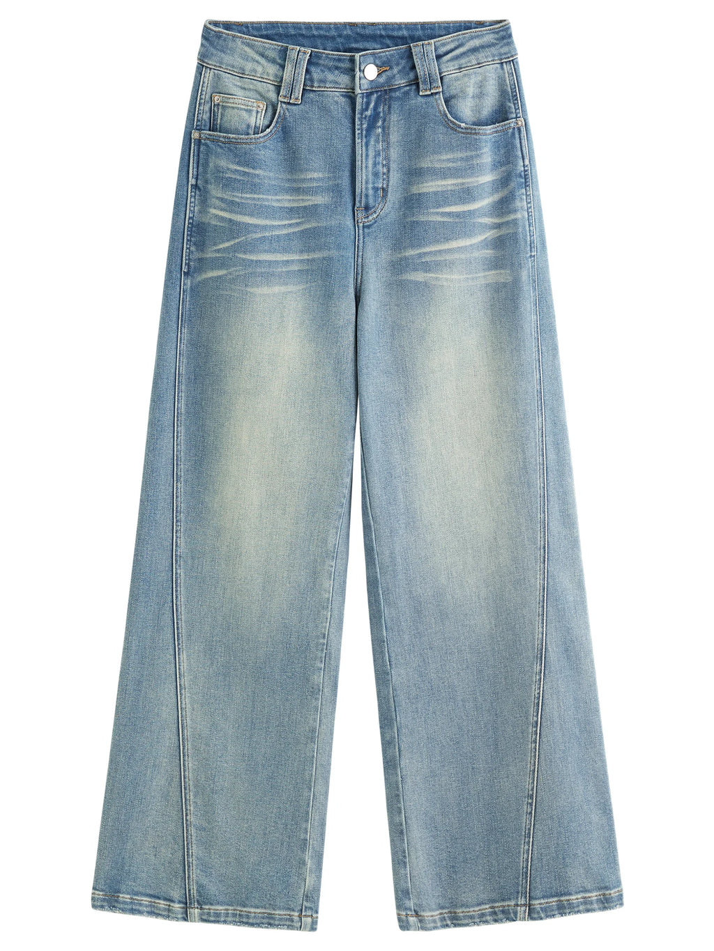 DUSHU Plus Size Design Sense Retro Washed Blue Straight Jeans High Waist Drape Slim Wide Leg Pants 2025 New Arrival