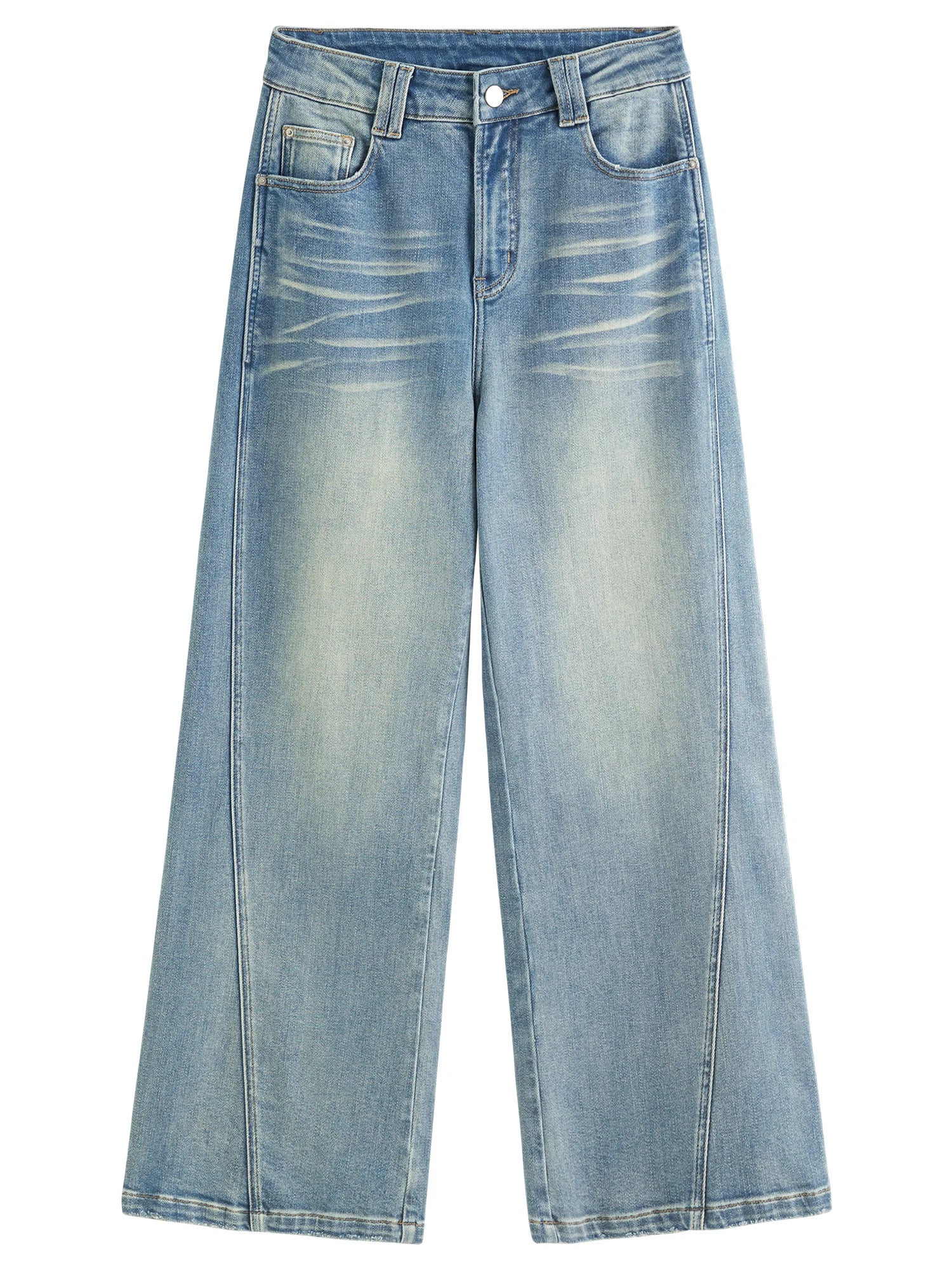 DUSHU Plus Size Design Sense Retro Washed Blue Straight Jeans High Waist Drape Slim Wide Leg Pants 2025 New Arrival