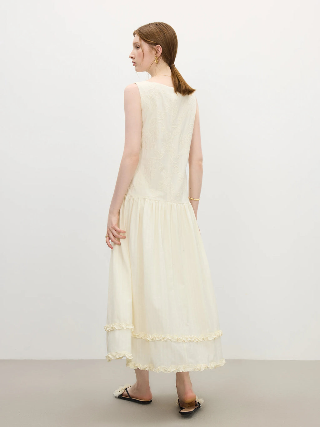 FSLE Elegant Sleeveless Square-neckline Embroidered Dress Women's Body-shaping Slimming New Summer 2025 Dresses