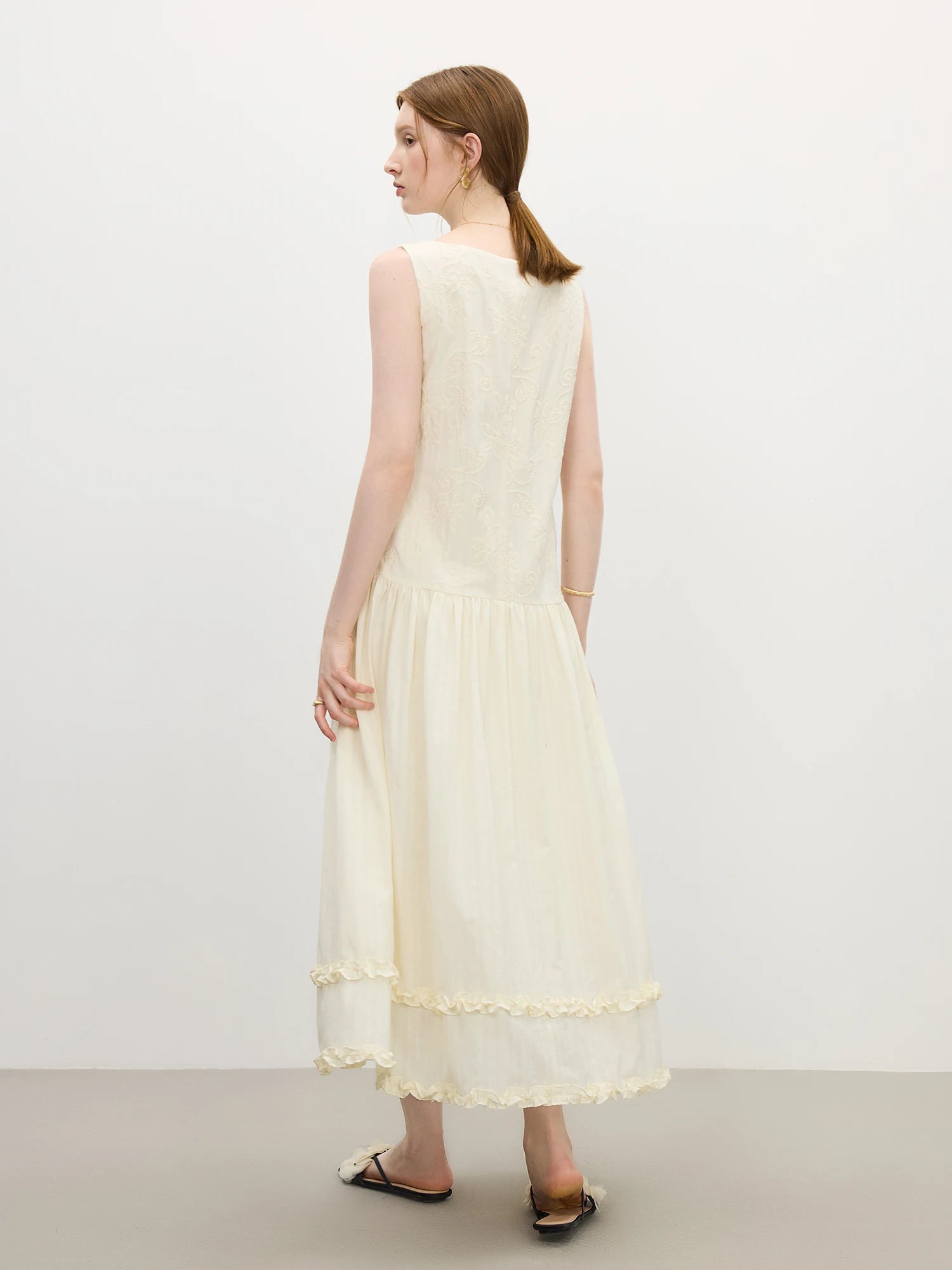 FSLE Elegant Sleeveless Square-neckline Embroidered Dress Women's Body-shaping Slimming New Summer 2025 Dresses