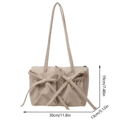 2024 New Korean Bow Nylon Shoulder Bag Fashionable and Sweet Design Tote Bag Folded Large Capacity Commuter Women's Handbag