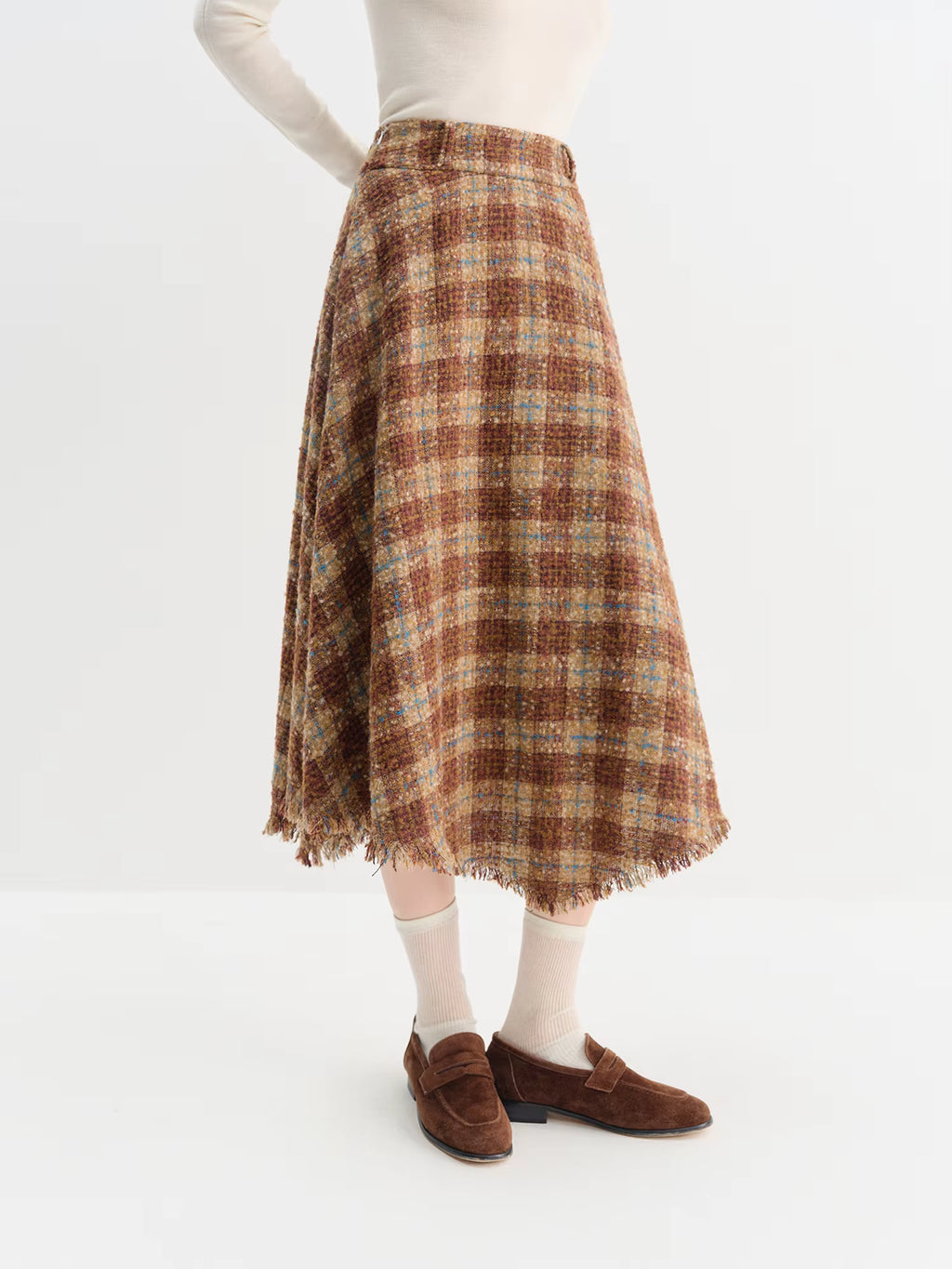 Elegant Women's Winter 2025 Retro Plaid Asymmetrical Hem A-line Skirt - Wide Waistband Slimming Design Elegance Skirts