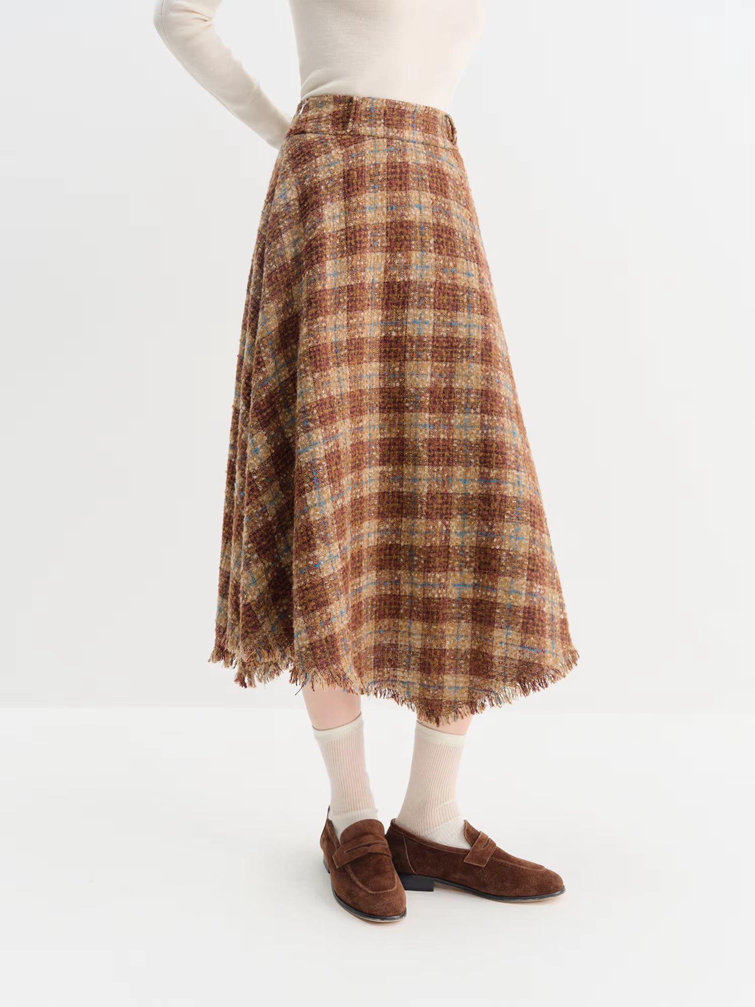Elegant Women's Winter 2025 Retro Plaid Asymmetrical Hem A-line Skirt - Wide Waistband Slimming Design Elegance Skirts