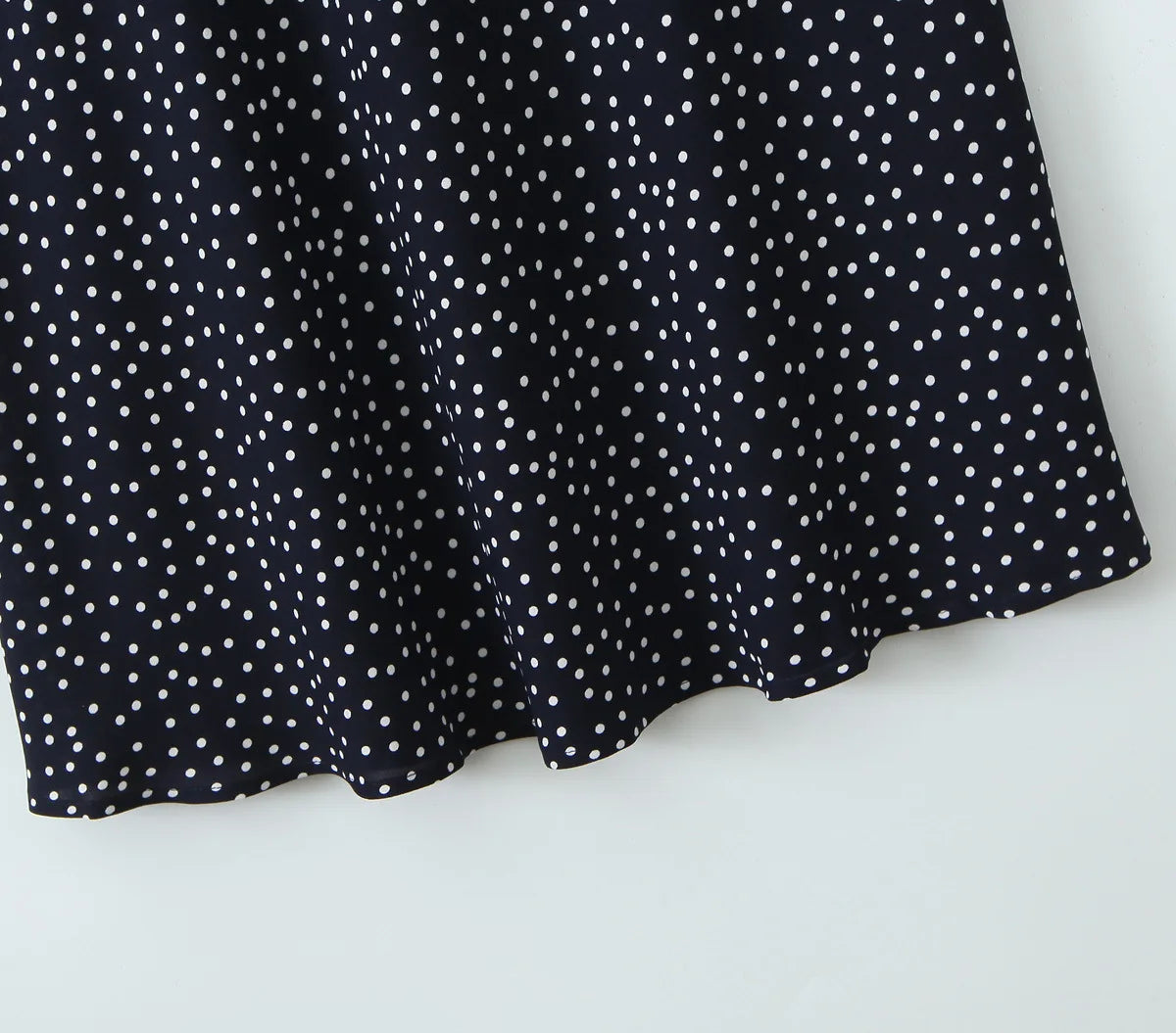 Elegant Navy V Neck Polka Dot Print Lace Trim Dress