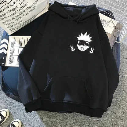 Unisex Jujutsu Kaisen Anime Hoodies Moletons de grandes dimensões dos desenhos animadosKawaii Gojo Satoru Graphic Streetwear