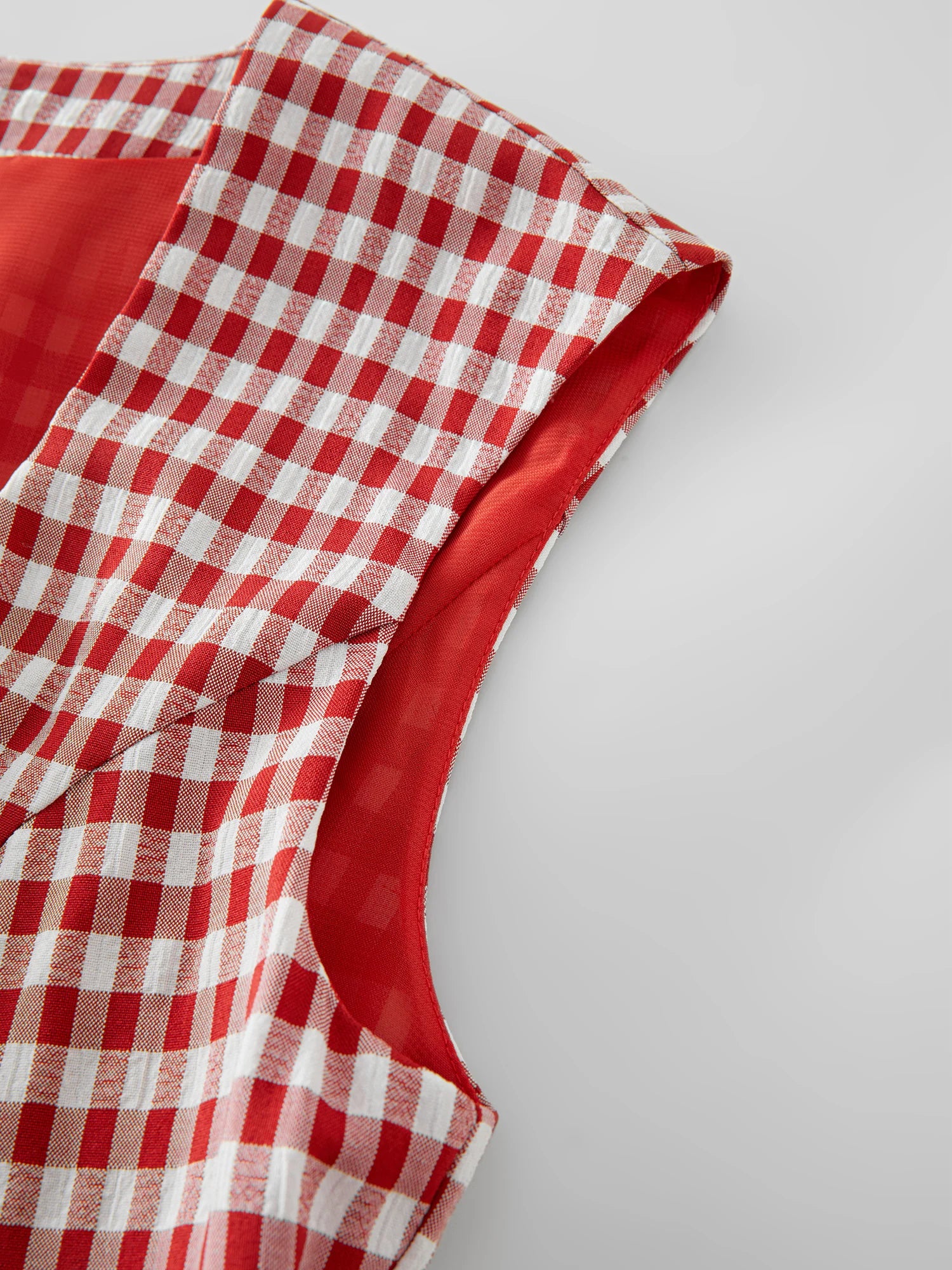 FSLE 2025 Summer New Red Plaid Dress Sleeveless Casual Style Female Summer Long Dress With Sashes High Waist Dress