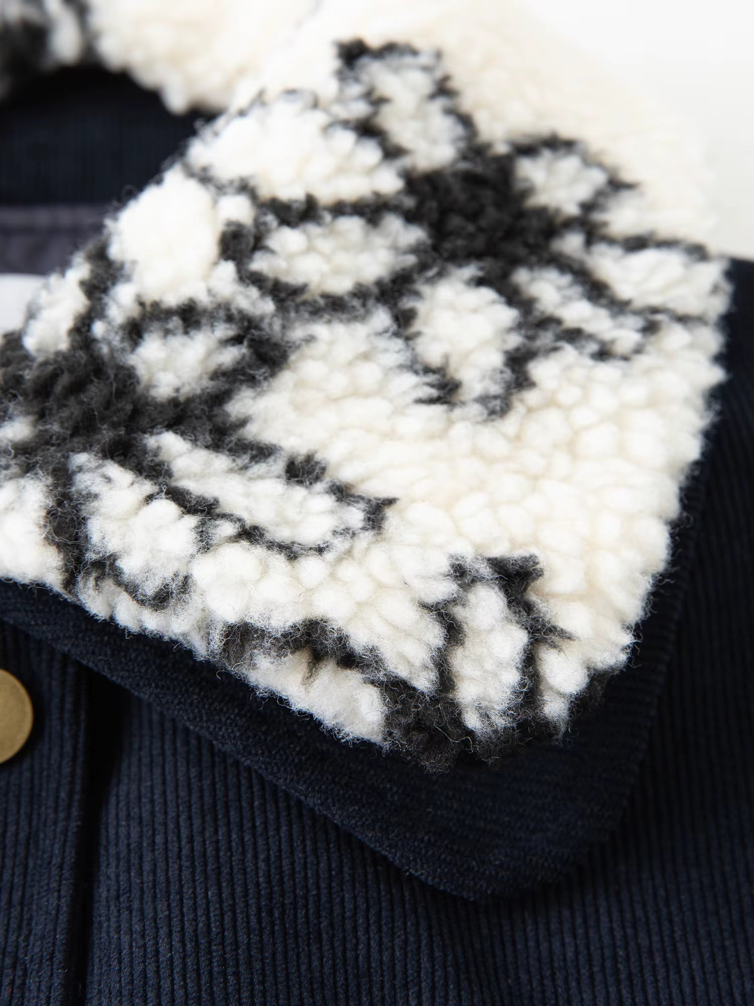 Plus-Size Women's Shearling Collar Corduroy Lined Mid-Classic Blue Tone Jacket Fall-Winter 2025 New Arrival Coat Jackets