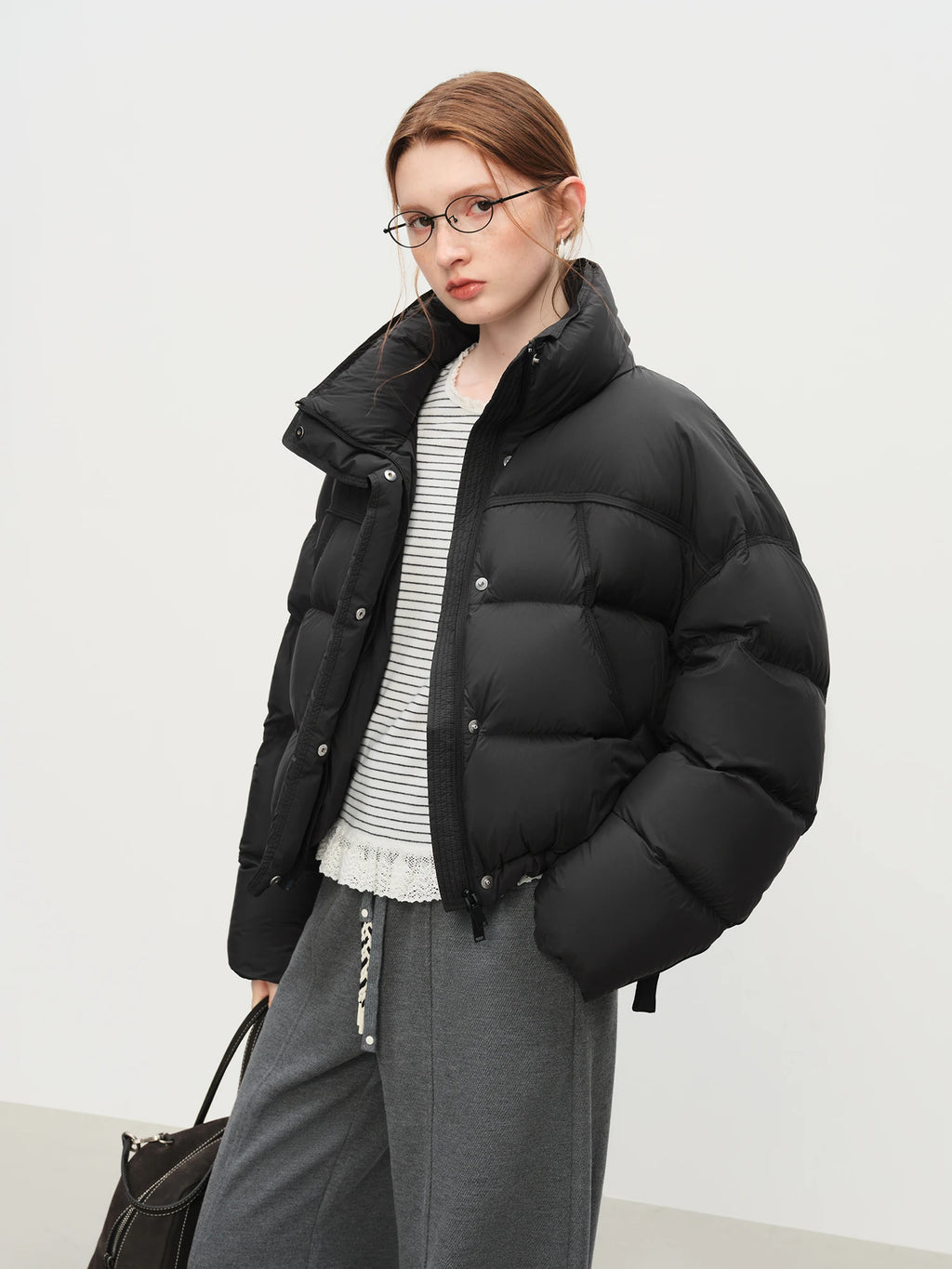 Winter 2025 Women Cloud-Like Puffer Coat - Stand Collar Short Down Jacket Lazy Chic Style Glossy Finish for Casual Comfort