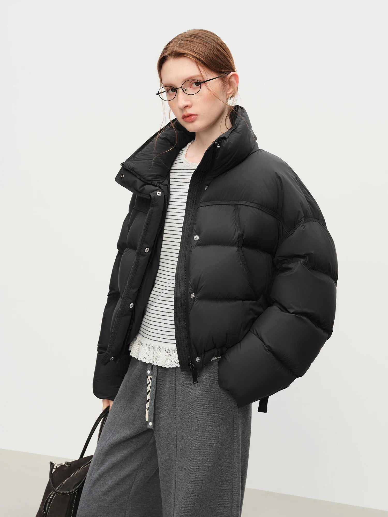 Winter 2025 Women Cloud-Like Puffer Coat - Stand Collar Short Down Jacket Lazy Chic Style Glossy Finish for Casual Comfort