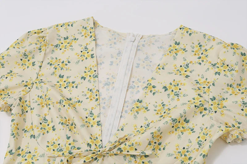 Candyhot Elegant Retro Print Y2K Casual Dress Summer Short sleeved V-neck Evening Dress High Street Club Ruffled Aesthetic Dress