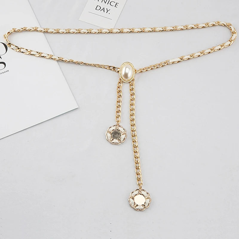 MYMC Metal Waist Leather Chain Belt for Dress Luxury Woman Girls WaistBands Decorative Dress Accessories Ladies Stretch Belts