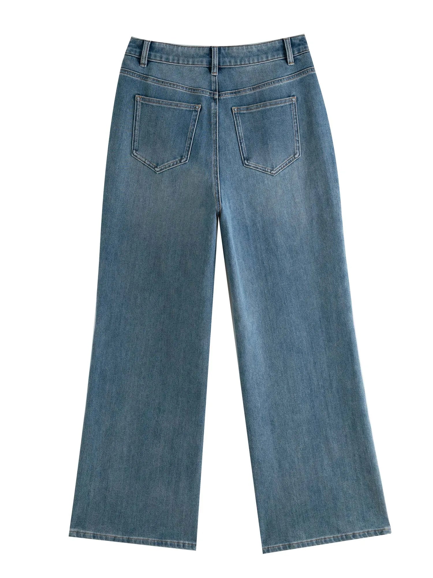 DUSHU Women Full Length Jeans High Waist Cotton Elastic Autumn New Commuter Jean Office Lady Retro Denim Blue Pants 24DS83020