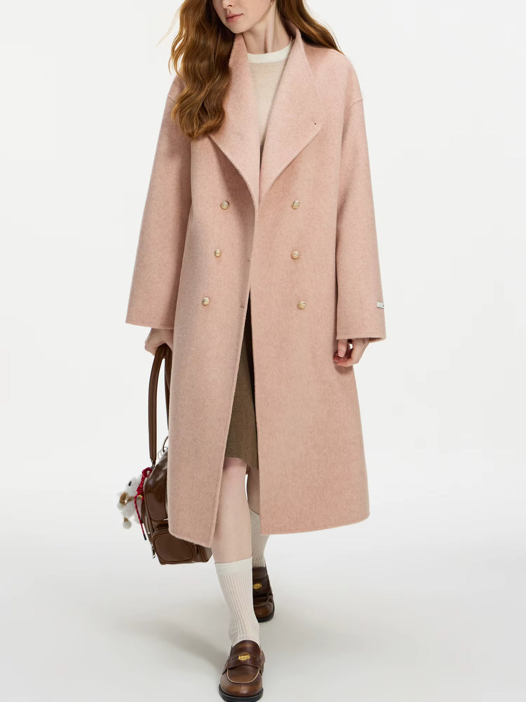 Wool 100% Double Breasted Stand Up Collar Double-sided Woolen Coat for Women's Autumn Winter 2025 New Woolen Coat