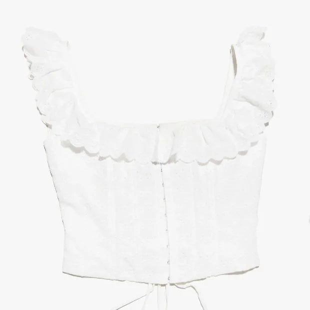Romantic White Ruffled Square Neck Corset Top