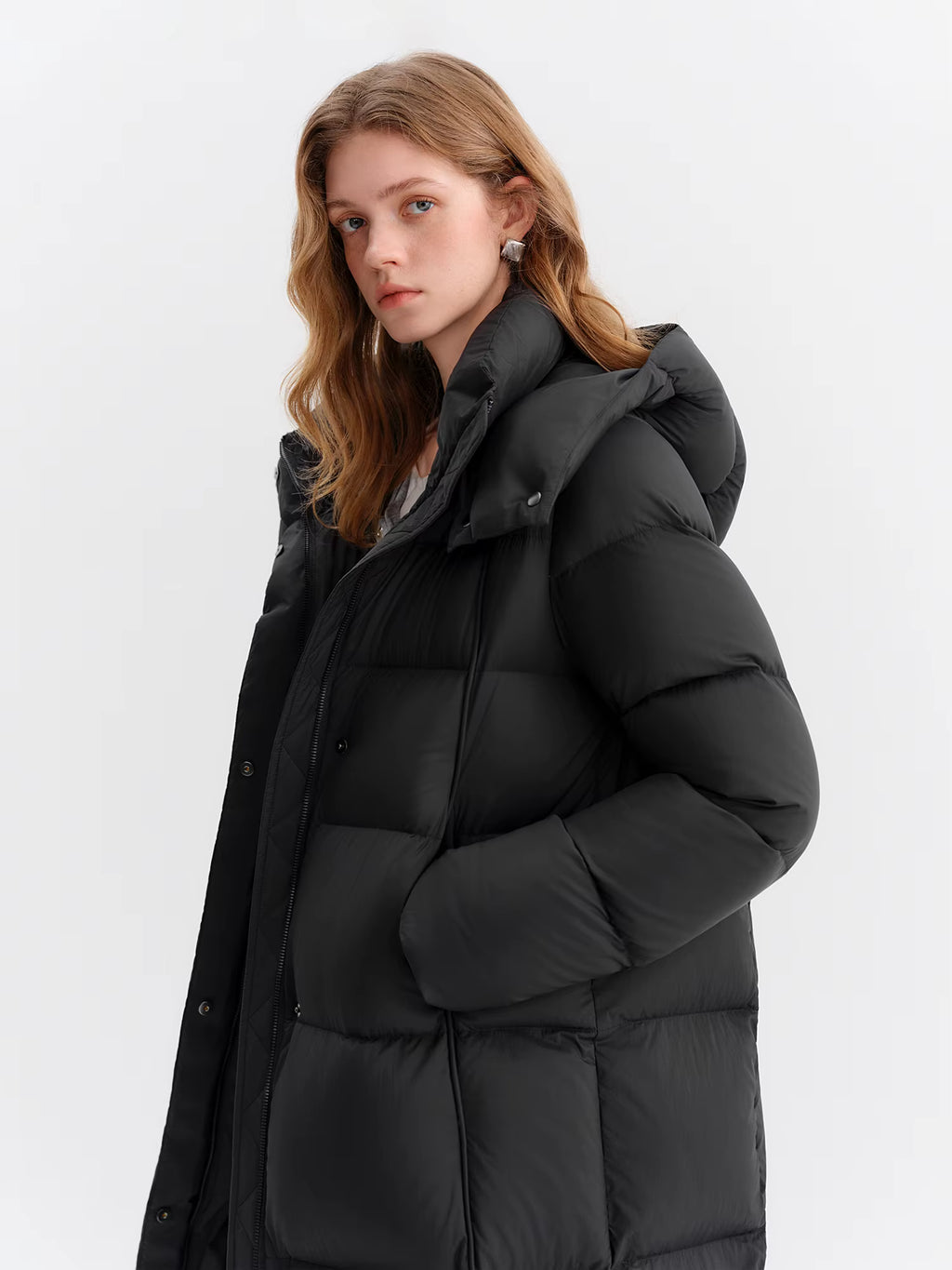 Puff Hooded Color Matching Knee-length Down Jacket Women's Winter 2025 New Cold-proof Warm Coats Simple Leisure