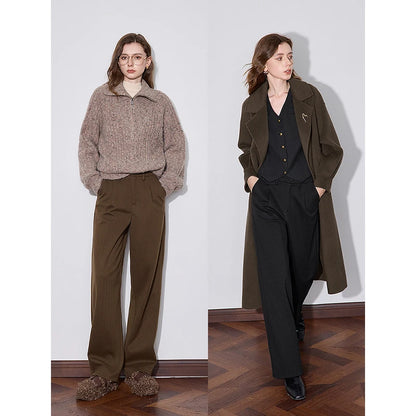 TOYOUTH Women Casual Pants 2024 Autumn Winter New Mid Waist Office Lady Straight Leg Suit Pants