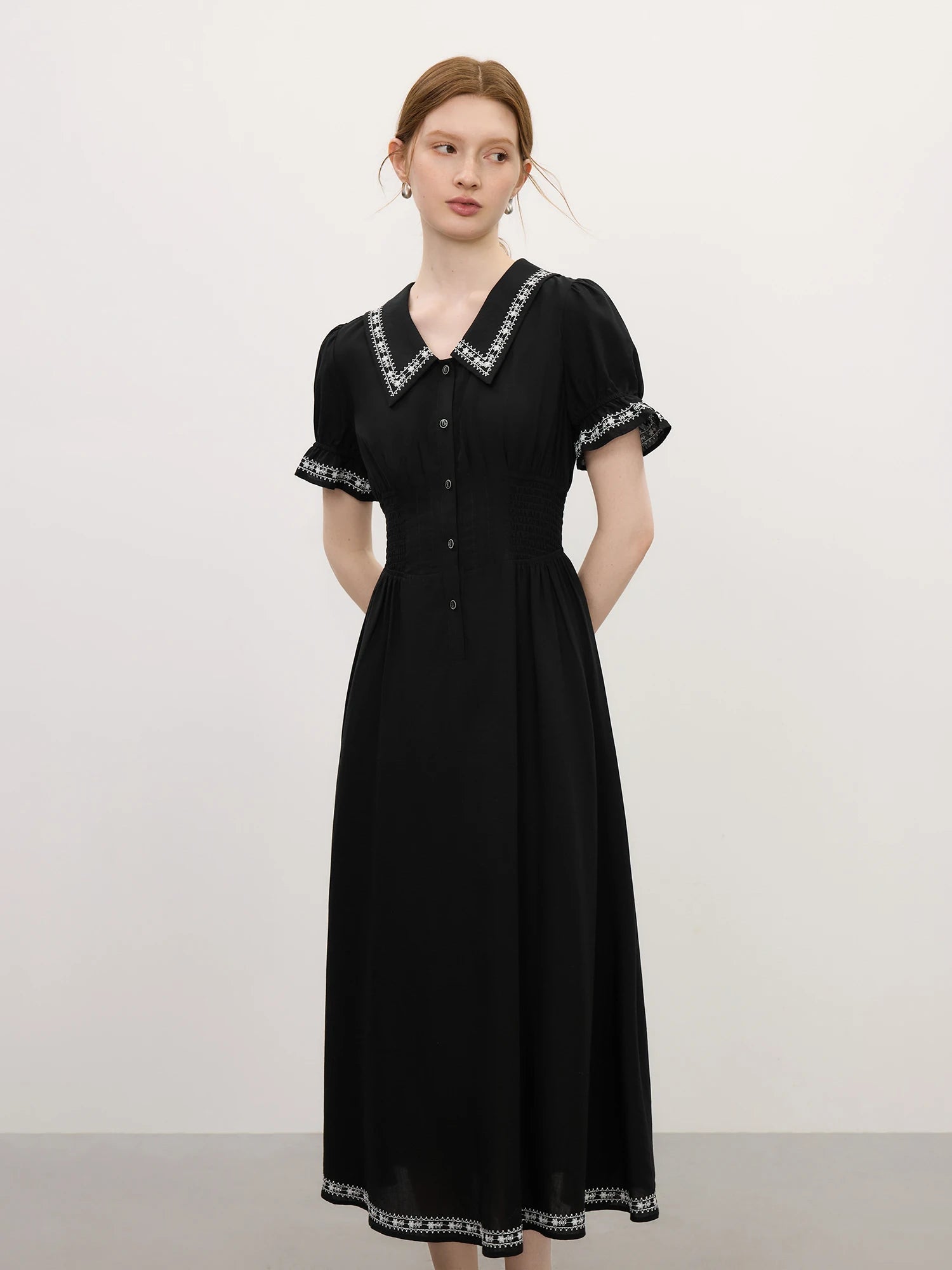 FSLE Tencel Linen Elegant Commuting French Audrey Hepburn Style Women's 2025 Summer Short Sleeve Little Black Dress