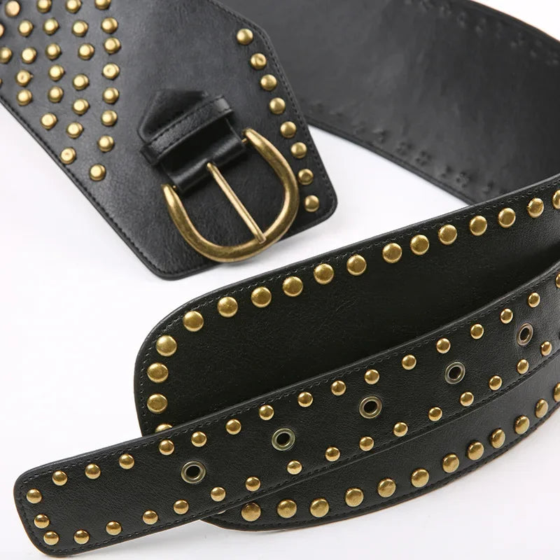 Y2K Rivet Ring Belt Vintage Punk Style Crop Belts Women Fashion Hollow Out Decorative Concave-shaped Belt Streetwear