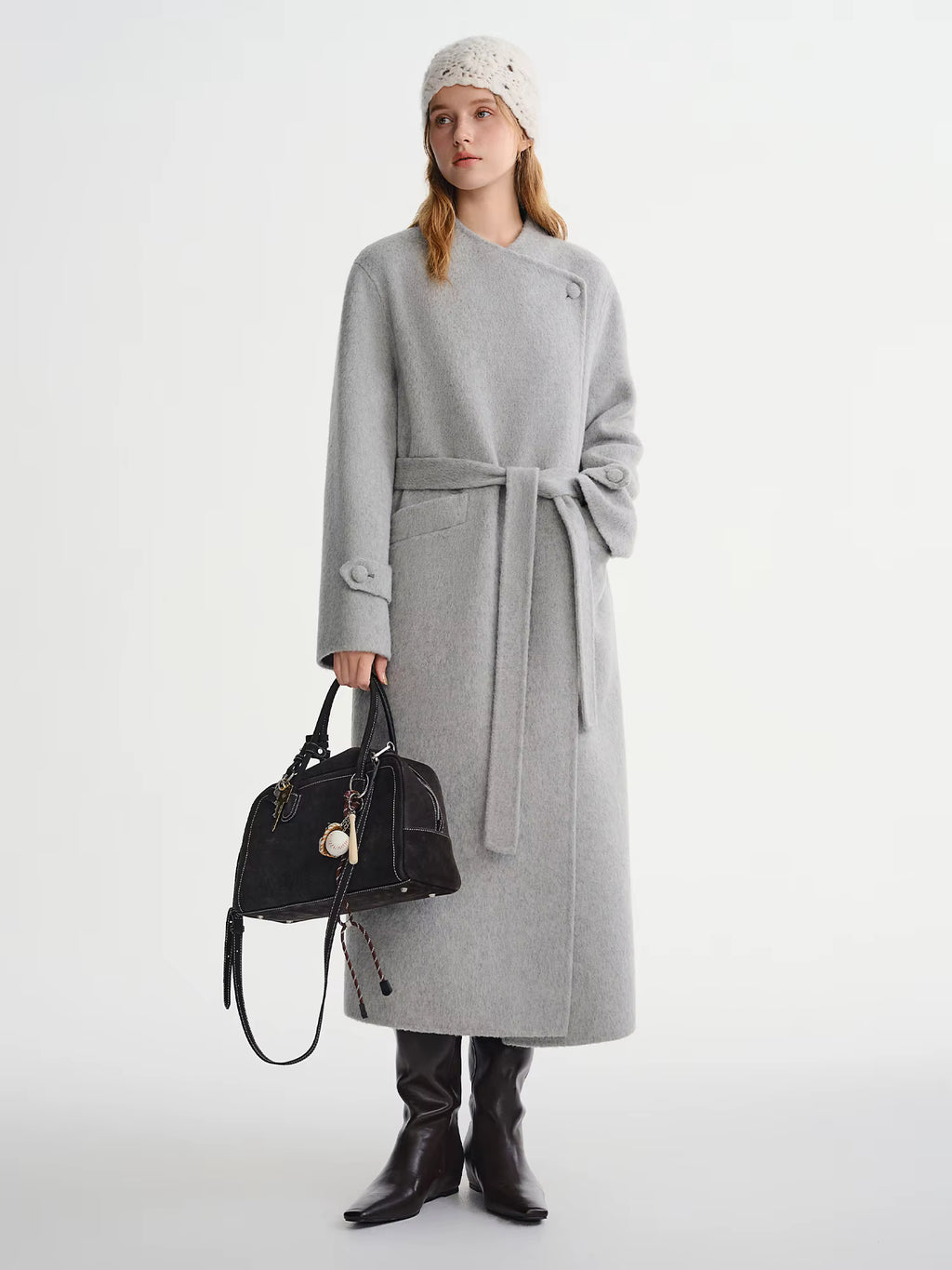 Winter 2025 Women's One Button Wool Blend Coat - Minimalist Korean Inspired Double Faced Texture for Casual Elegance