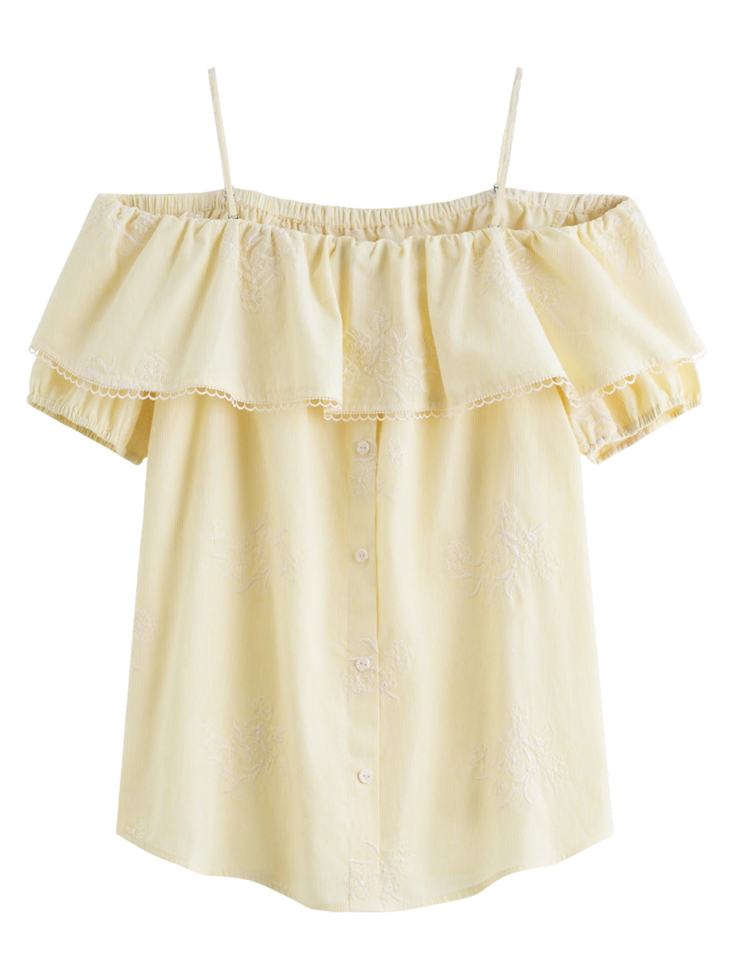 FSLE Design Striped Embroidered Suspenders for Women 2025 Summer New Ruffled Hollow Two-way Tops